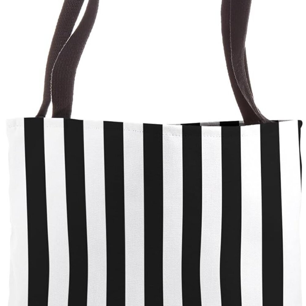 Striped Tote Bag Black White Monochrome Goth Emo Fashion Lightweight Durable